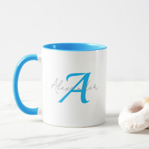 Moderne blaue Monogramm- und Schriftzug-Name perso Tasse