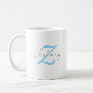 Moderne blaue Monogramm- und Schriftzug-Namensanpa Kaffeetasse