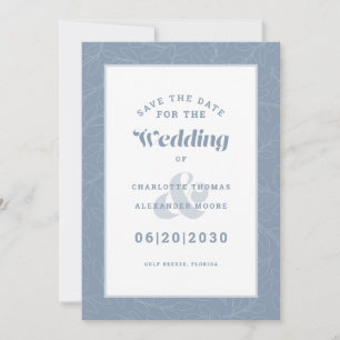 Moderne, blaue Muster Hochzeitsszene Verlobung Ger Save The Date