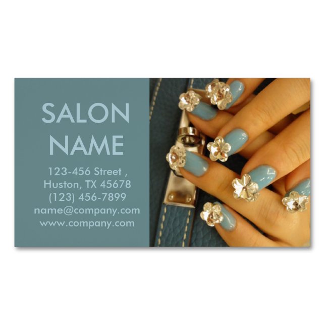 Moderne blaue Nägel Beauty WELLNESS-CENTER Nagelsa Magnetische Visitenkarte (Vorderseite)