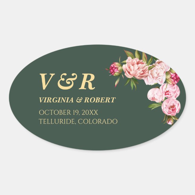 Moderne blaue Navy Monogram Dunkelgrüne Hochzeit Ovaler Aufkleber (Vorderseite)