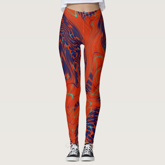 Moderne blaue orange abstrakte  leggings (Vorderseite)