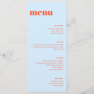 Moderne Blaue Orange Fette Hochzeit Hohe Template- Menükarte
