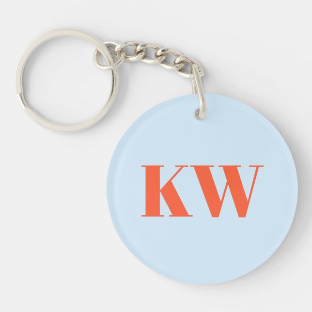 Moderne blaue orange Monogramm Anfangsbuchstaben P Schlüsselanhänger (Vorderseite)
