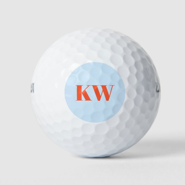 Moderne Blaue Orange Monogramm Initialen Personali Golfball (Vorderseite)