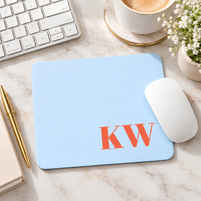 Moderne Blaue Orange Monogramm Initialen Personali Mousepad (Von Creator hochgeladen)