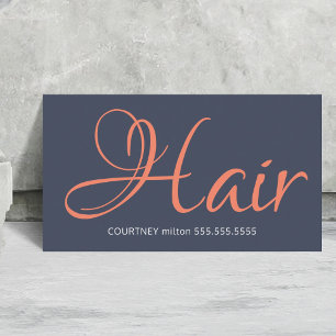 Moderne Blaue Orange Typografie Hair Stylist Visitenkarte