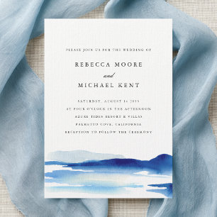 Moderne Blaue Ozean-Aquarell-Hochzeit Einladung