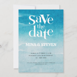 Moderne blaue Ozeane Wasserfarbenhochzeit Save The Date