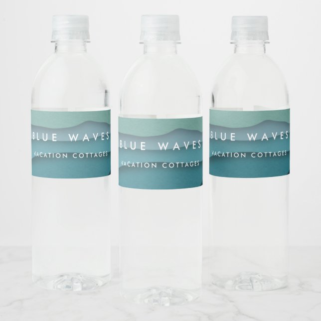 Moderne Blaue Ozeanwellen Wasserflaschenetikett (Flaschen)