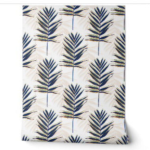 Moderne blaue Palmwedel mit goldenen Strichen und Tapete