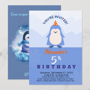 Moderne Blaue Party-Tiere Pinguin Aquarell Einladung