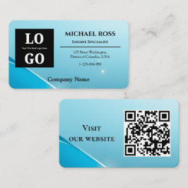 Moderne blaue Perleffekt-Eigenmarke und QR-Code Visitenkarte