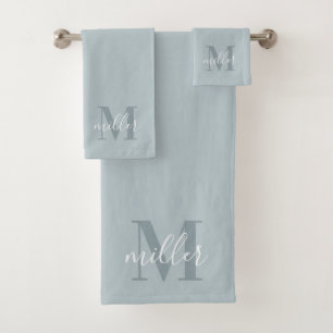 Moderne blaue personalisierte Familienname Monogra Badhandtuch Set