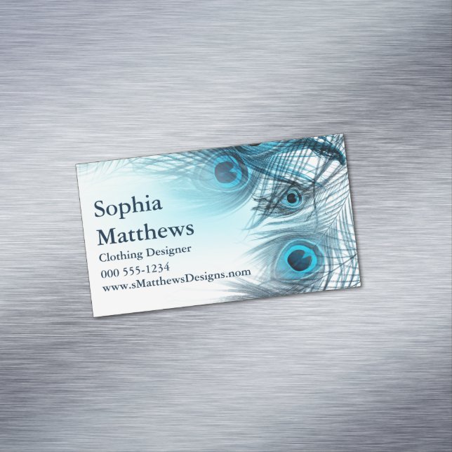 Moderne blaue Pfau-Federn Magnetische Visitenkarte (Beispiel)