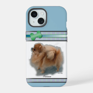 Moderne blaue Pomeranian-Hundekunst iPhone 15 Hülle