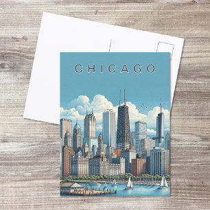 Moderne blaue Postkarte der Chicago-Skyline