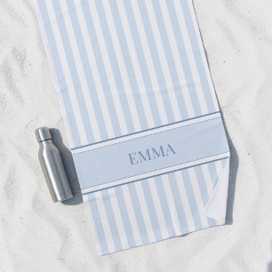 Moderne blaue preppy gestreifte personalisierte Na Strandtuch
