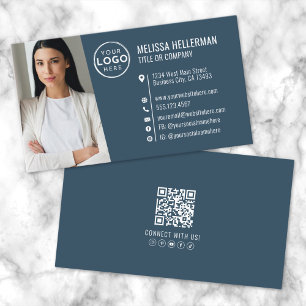 Moderne blaue professionelle QR-Code-Foto-Logo Visitenkarte