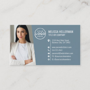 Moderne Blaue Professionelle QR-Code-Foto-Logo Visitenkarte