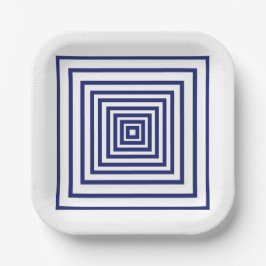 Moderne, blaue Quadrate mit geometrischem Muster Pappteller