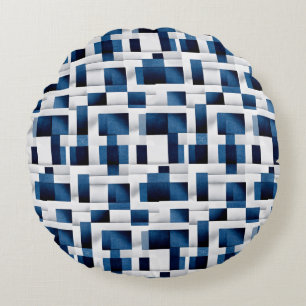 Moderne blaue Quadrate, wiederholt Muster Rundes Kissen