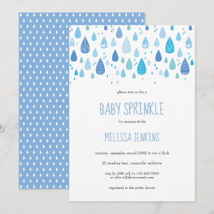 Moderne blaue Regentropfen Baby Boy Sprinkle / Sho Einladung