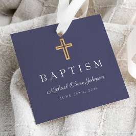 Moderne blaue religiöse Kreuzskripttaufe der Marin Geschenkanhänger