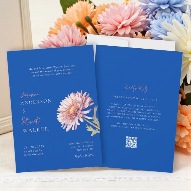 moderne blaue rosa Hochzeit Website QR Code Einladung (Von Creator hochgeladen)