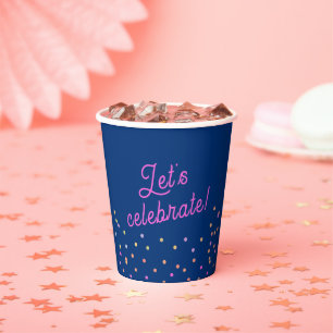Moderne blaue rosa und mehrfarbige Punkte Lass uns Pappbecher