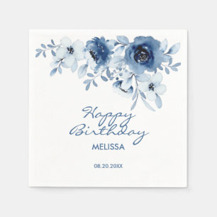Moderne blaue Rose Blumengrün Geburtstag Serviette