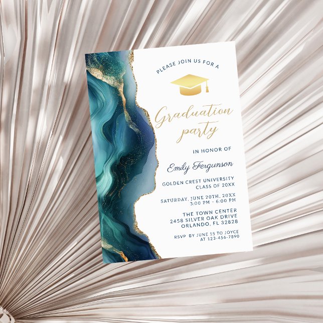 Moderne Blaue Saphir-Marmor-Abschlussfeier Einladung (Modern Blue Sapphire Agate Graduation Party Invitation)