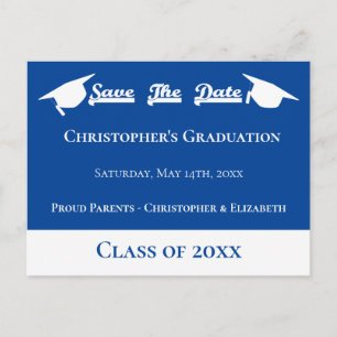 Moderne, blaue, Save the Date Graduierungskappe Ankündigungspostkarte