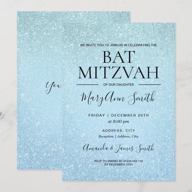 Moderne blaue Schläger Mitzvah Einladung (Vorne/Hinten)