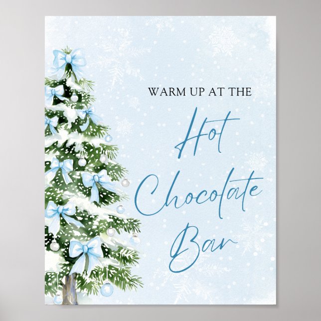 Moderne Blaue Schleifen Weihnachtsbaum Heiße Schok Poster (Vorne)