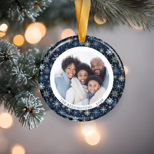 Moderne blaue Schneeflocken Familie Weihnachten 2- Keramik Ornament