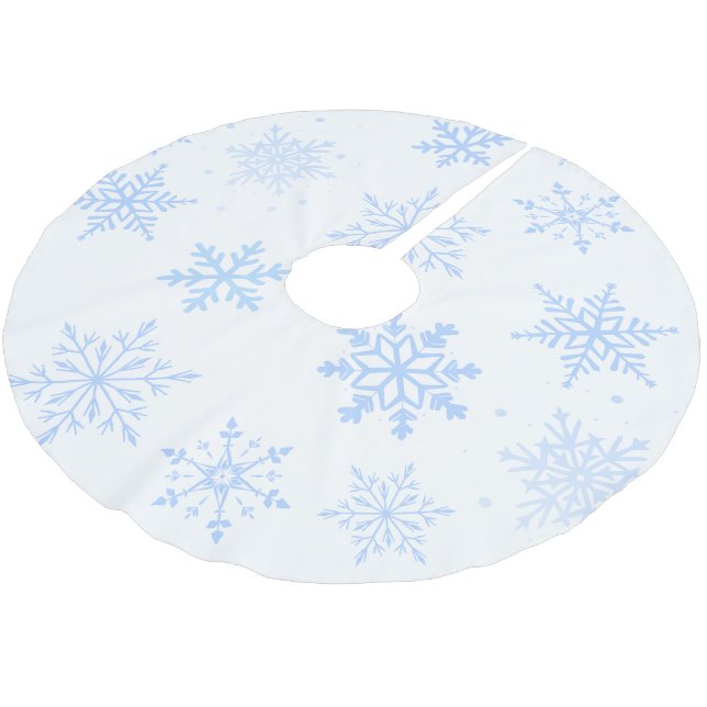 Moderne blaue Schneeflocken  Polyester Weihnachtsbaumdecke (Schrägansicht)