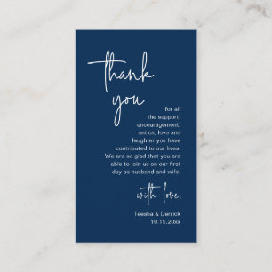 Moderne blaue Schrift der Marine, Hochzeit Danke Begleitkarte