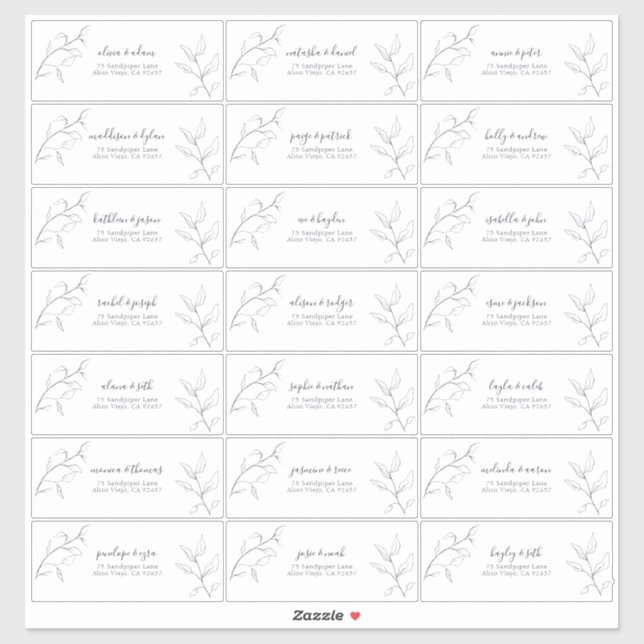 Moderne, blaue Script Botanische Gästeschrift Aufkleber (Blatt)