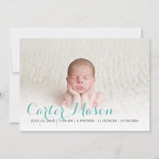 Moderne Blaue Script-Geburtserklärung Ankündigung (Vorderseite)