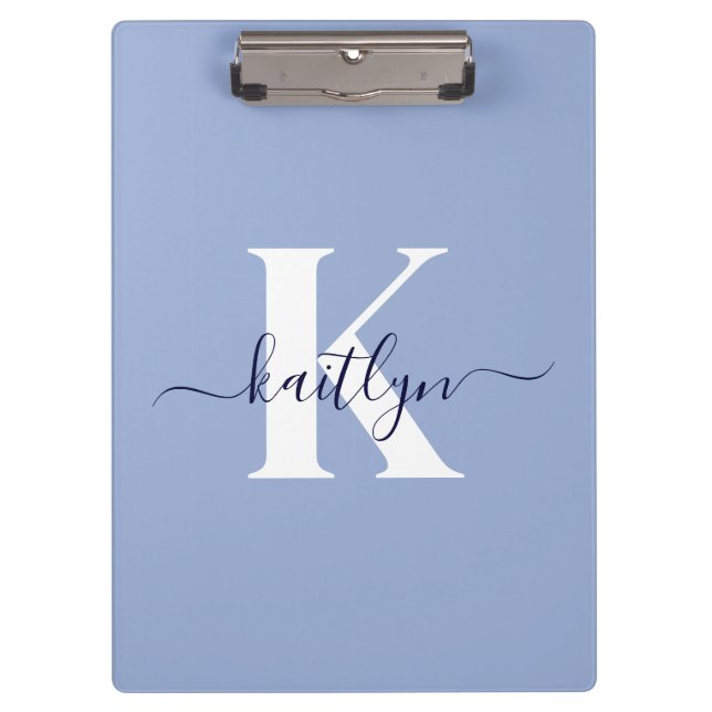 Moderne Blaue Script-Monogramm Klemmbrett (Vorderseite)