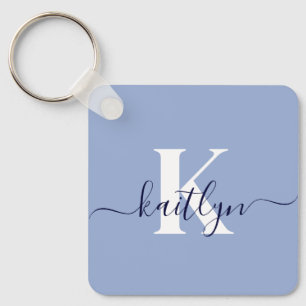 Moderne Blaue Script-Monogramm Schlüsselanhänger