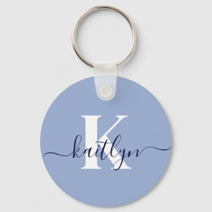 Moderne Blaue Script-Monogramm Schlüsselanhänger