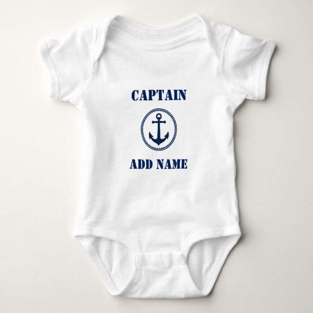 Moderne Blaue See-Ankern & Baby-Name/Rank Baby Strampler (Vorderseite)