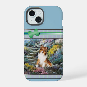 Moderne Blaue Shetland-Schäferhund-Hund-Kunst iPhone 15 Hülle