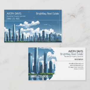 Moderne Blaue Skyline-Immobilien Visitenkarte