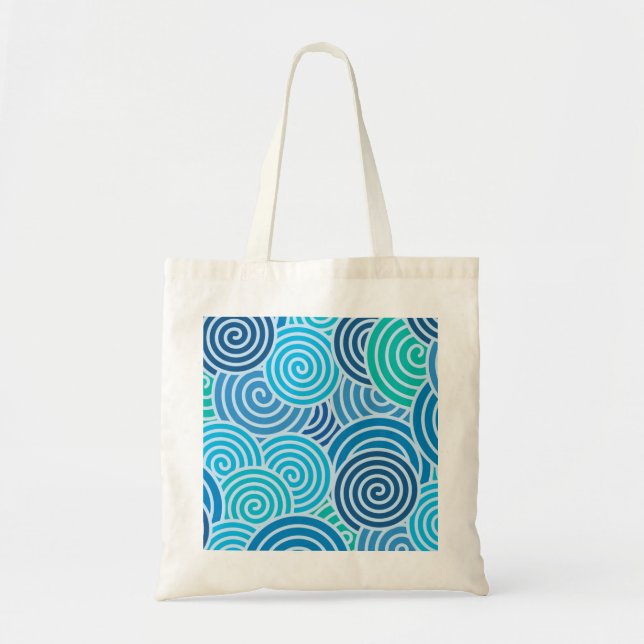 Moderne blaue Spiralmuster Tragetasche (Vorne)