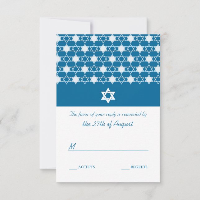 Moderne blaue Sterne der David Bar Mitzvah RSVP Ca (Vorderseite)