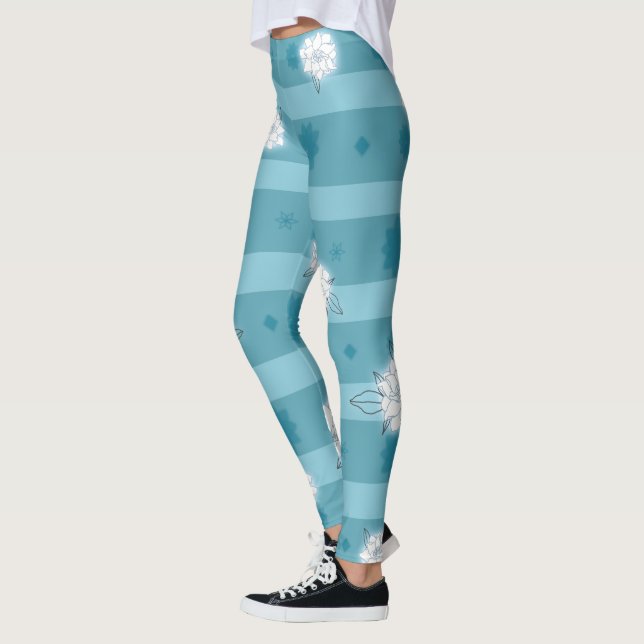 Moderne blaue Sterne und weiße Gärten Leggings (Links)