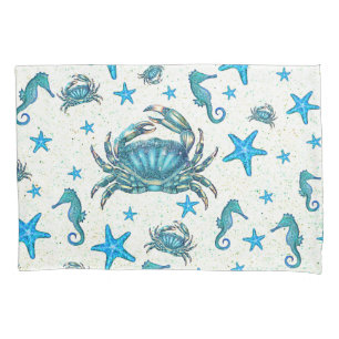 Moderne Blaue Strandkrabbe Seestern Seepferdchen G Kissenbezug